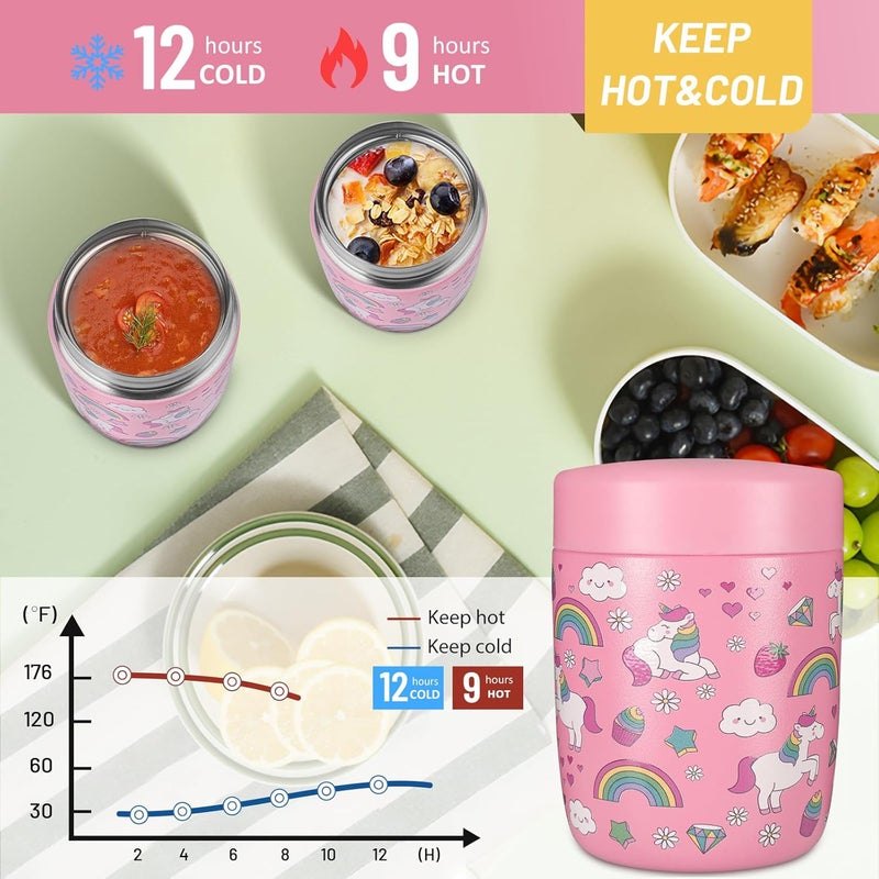 Charcy 9oz Stainless Steel Vacuum Insulated Kids Food Jar - Soup Thermo for Hot & Cold Food - Pink Rainbow Mermaid - Image 4